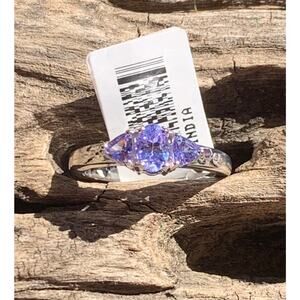 BBJ Tanzanite and Sterling Silver 3 Stone Ring Size 5.75-6